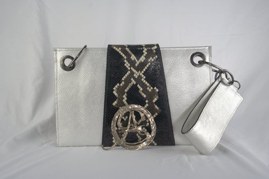 Borsa rettangolare martellata compatta in stampa serpente