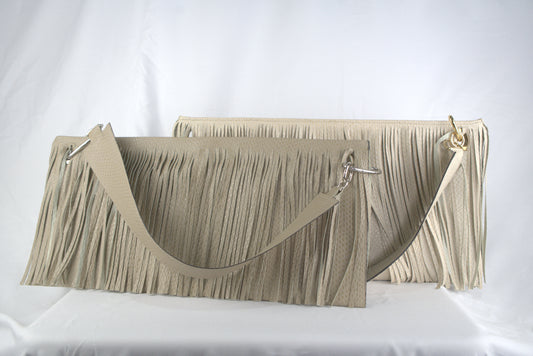 Borse rettangolari con frange in pelle stampa cobra