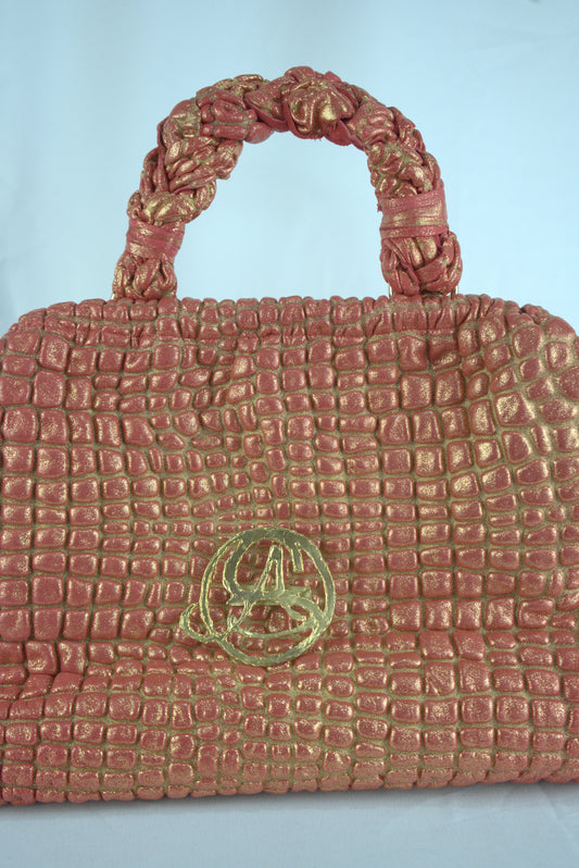 Borsa in pelle stampa caimano glitterata