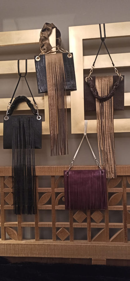 Borsa versatile in vera pelle liscia con manici fatti a mano