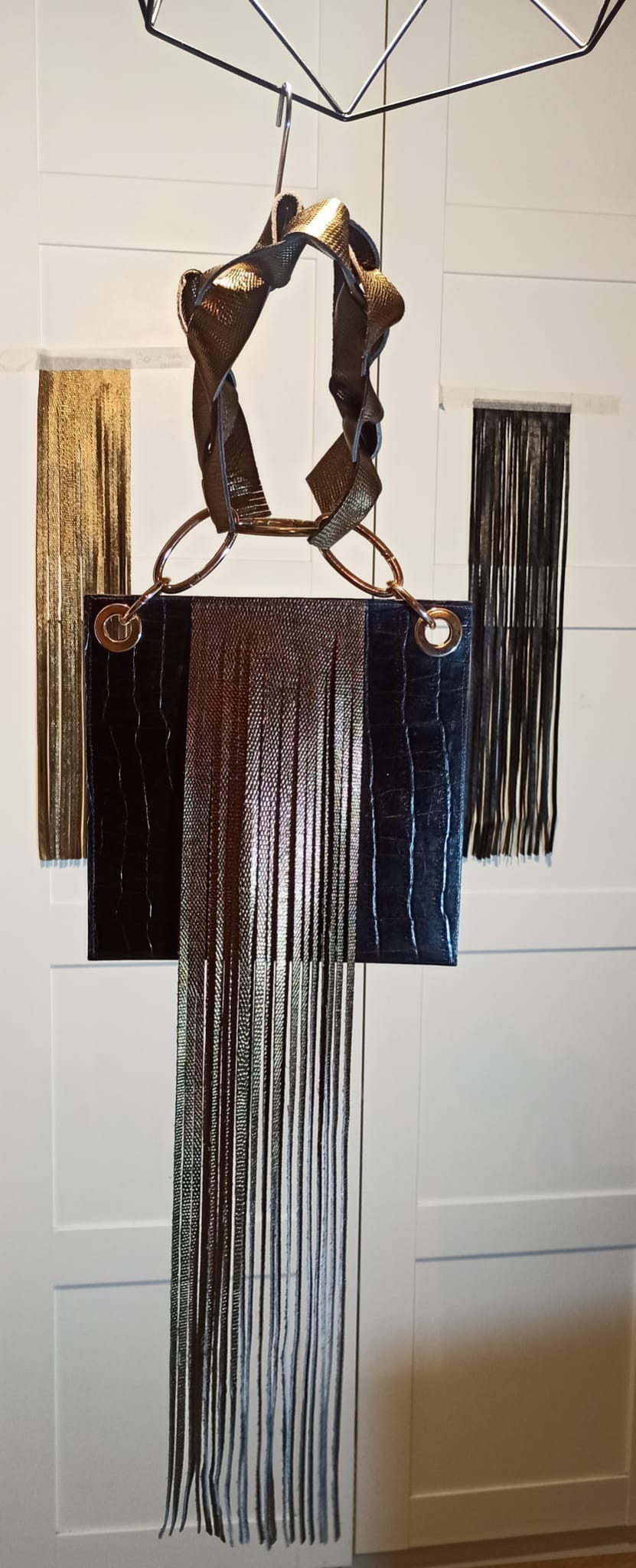 Borsa versatile in vera pelle liscia con manici fatti a mano