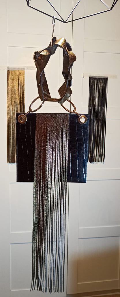 Borsa versatile in vera pelle liscia con manici fatti a mano