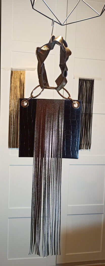 Borsa versatile in vera pelle liscia con manici fatti a mano